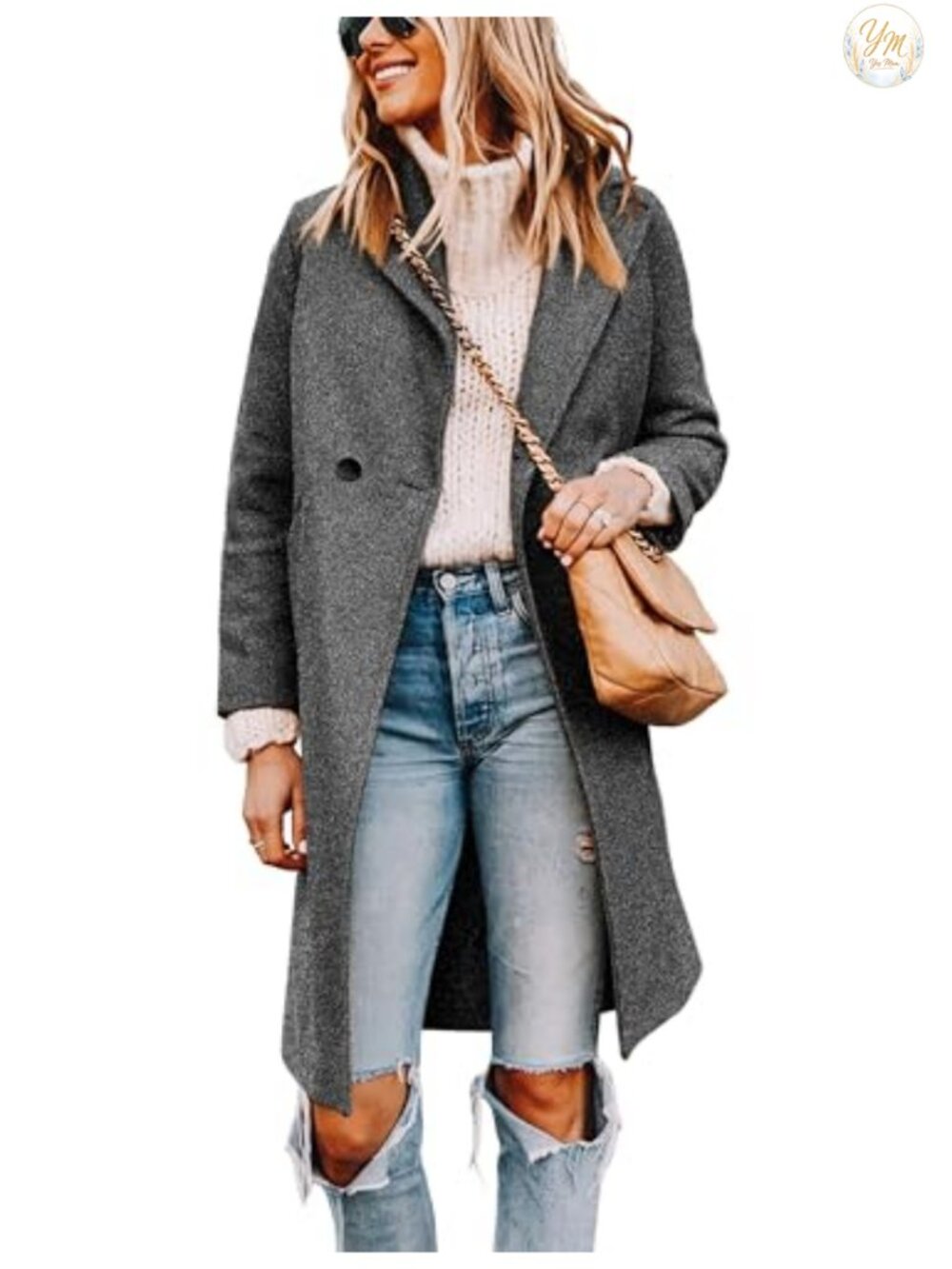 Womens Wool Blend Pea Coat Long Trench Coat Notched Lapel Button Front